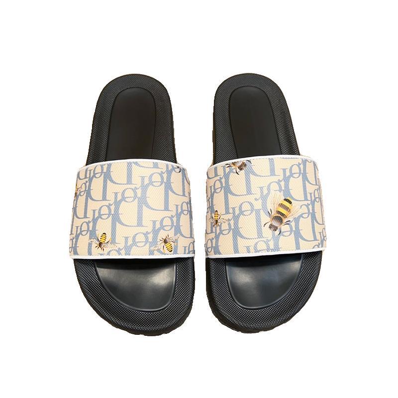 Pantuflas estampadas zapatos casuales antideslizantes de verano para hombre, estación europea, cuero de lujo ligero, suela suave, cómodas chanclas exteriores