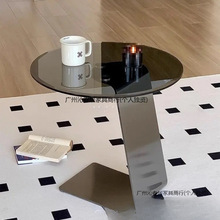 意式轻奢不锈钢边几沙发客厅玻璃角几现代艺术感角几小圆茶几