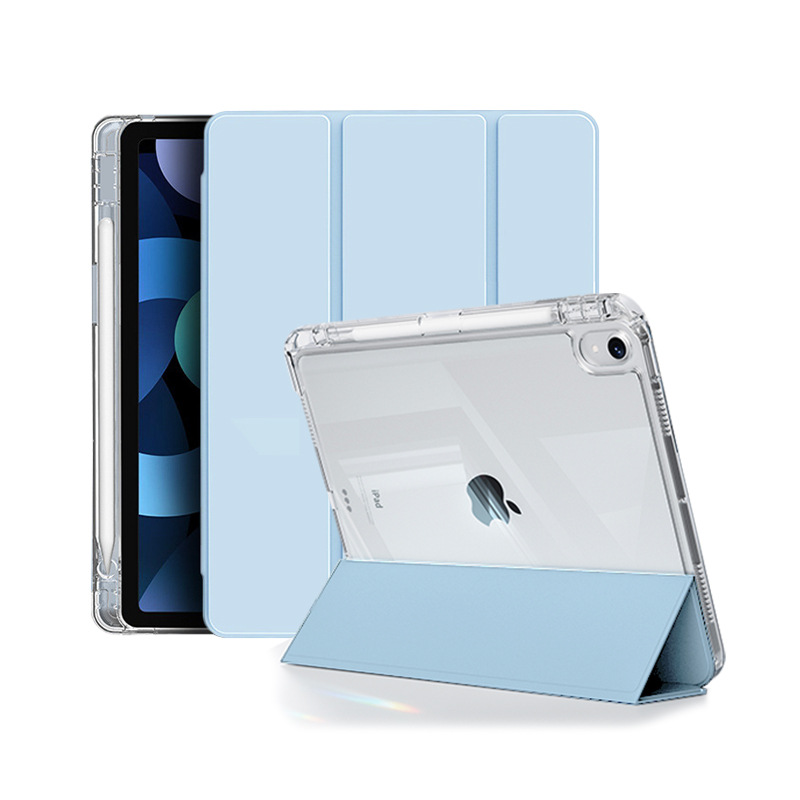 Funda protectora para iPad, soporte tríptico, funda para tableta, tapa abatible, alta transparencia, anticaídas, con diseño de ranura para lápiz.