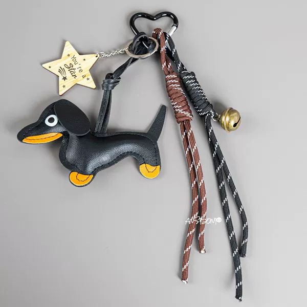 T57 [Black Love Buckle] Gold Bell Black Brown Rope + English Pentagram + Black Dachshund