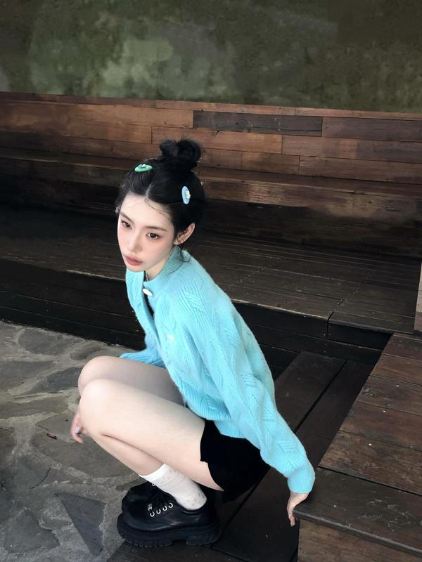 miu系温柔蝴蝶结针织开衫女韩版简约百搭圆领毛衣外套软糯针织衫|undefined
