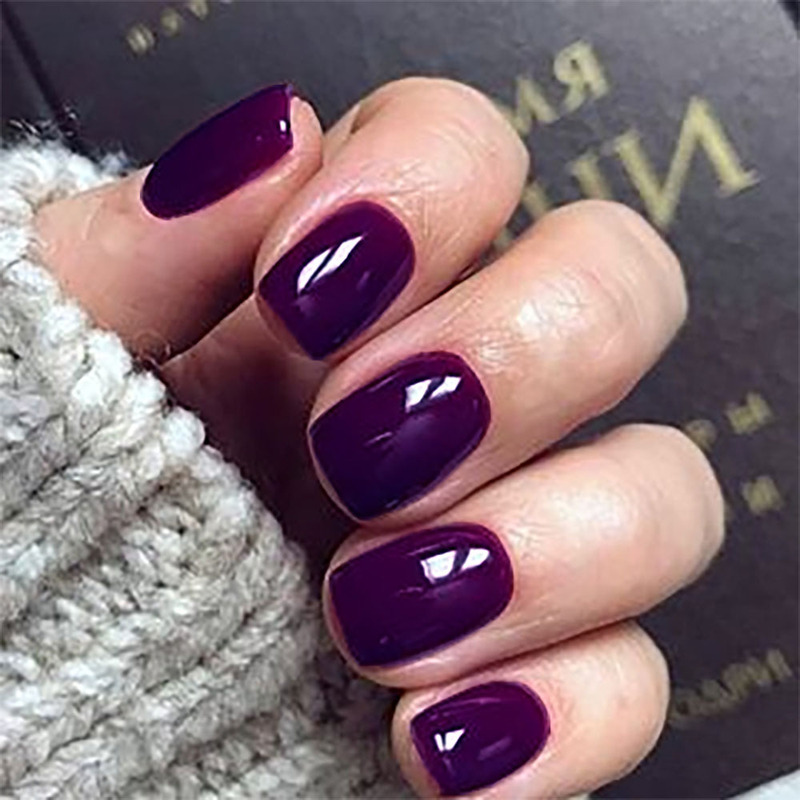 Solid color short dark purple wear nail finished fake nails nail patch nail waterproof removable nail piece