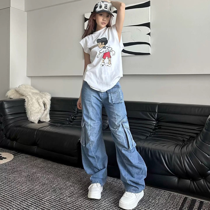 Fansiyu 2025 初秋の新ハイウエストスリムルーズストレートワークジーンズ女性用 5593|undefined