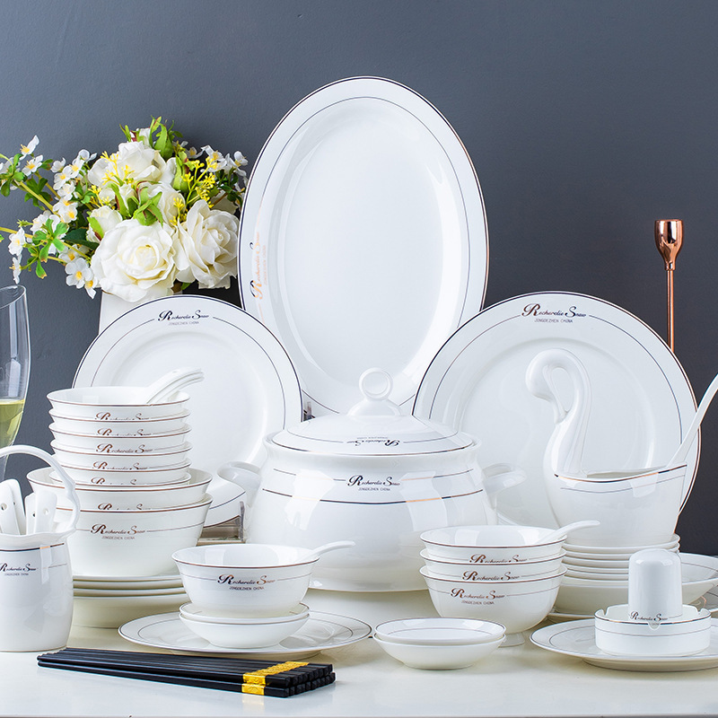 Jingdezhen Ceramic Tableware suit Gold English High-grade Bone China Tableware Dishes suit Phnom Penh Light Luxury Gift Wholesale Jingdezhen Ceramic Tableware suit Gold English High-grade Bone China Tableware Dishes suit Phnom Penh Light Luxury Gift Wholesale