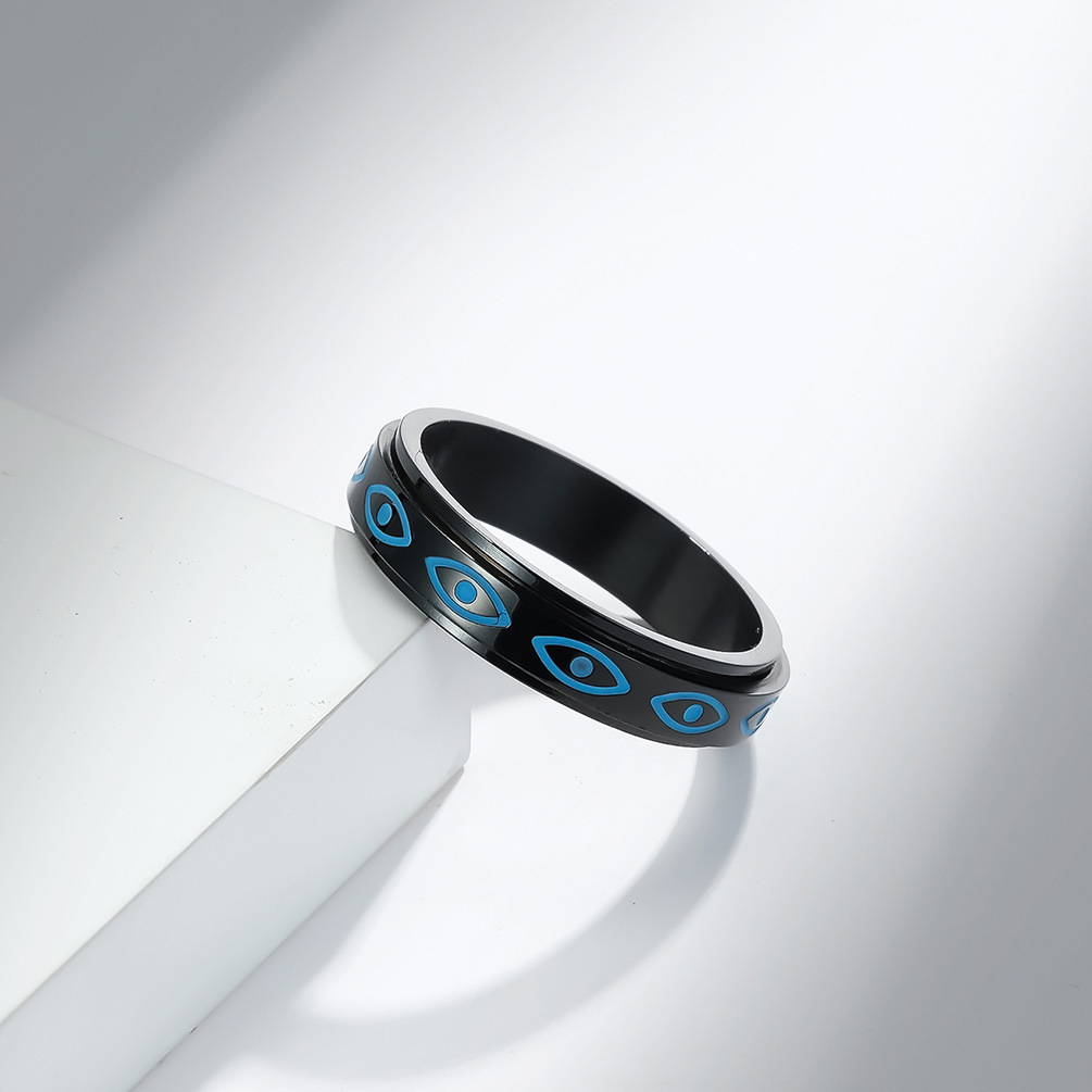 Cross-border Amazon Horus ojo anillo giratorio de acero inoxidable para aliviar la ansiedad nicho joyería personalizada