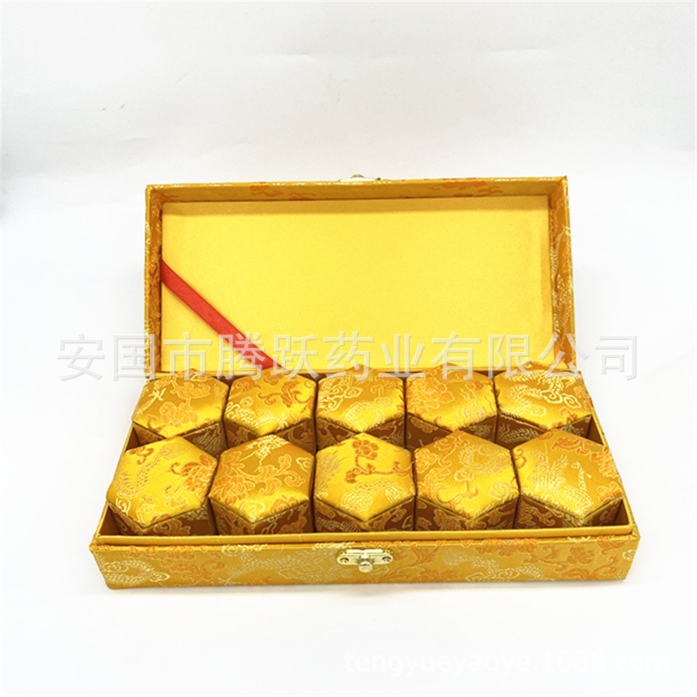 Hexagonal Brocade Gift Box Set of 10 Empty Jewelry Packaging Boxes Yellow Red 26x12x6.5cm specifications