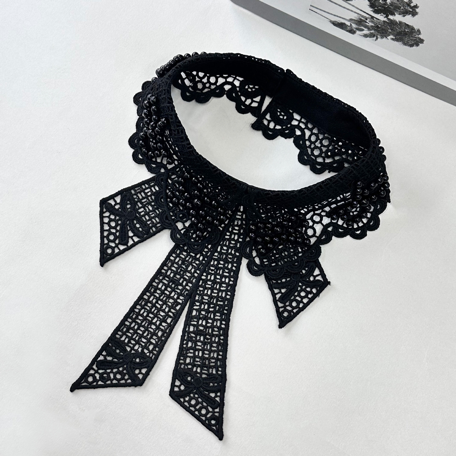 Arco bordado de encaje camisa de cuello de lana falsa mujer versátil mujer otoño invierno collar anti-luz chal temperamento interior image 8