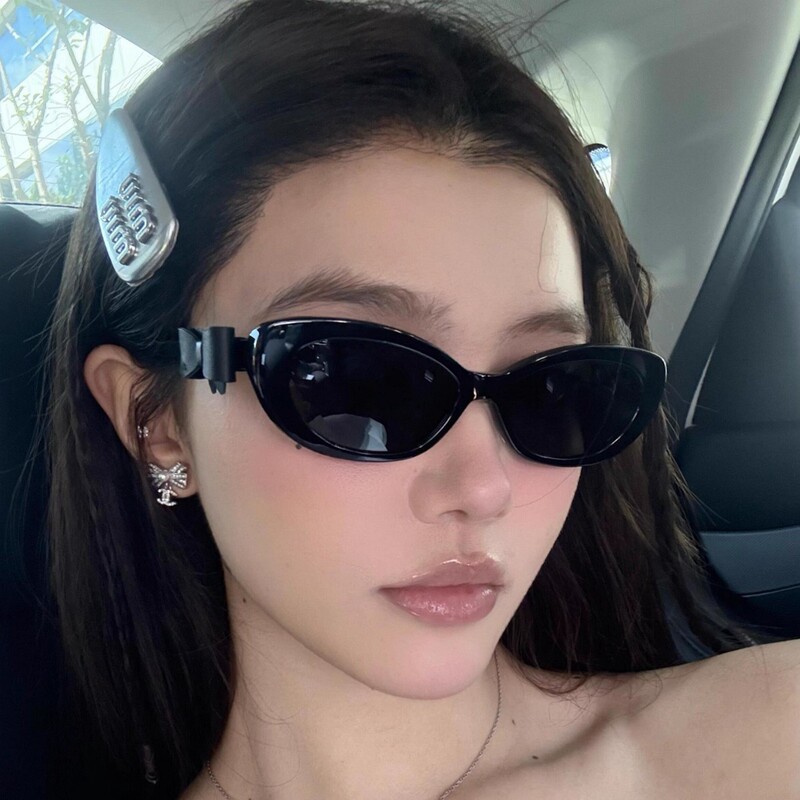 Retro Cat Eye Leather Bow Decoration High-End Sunglasses Women's Street Photography Anti-Uv Sunshade Sunglasses