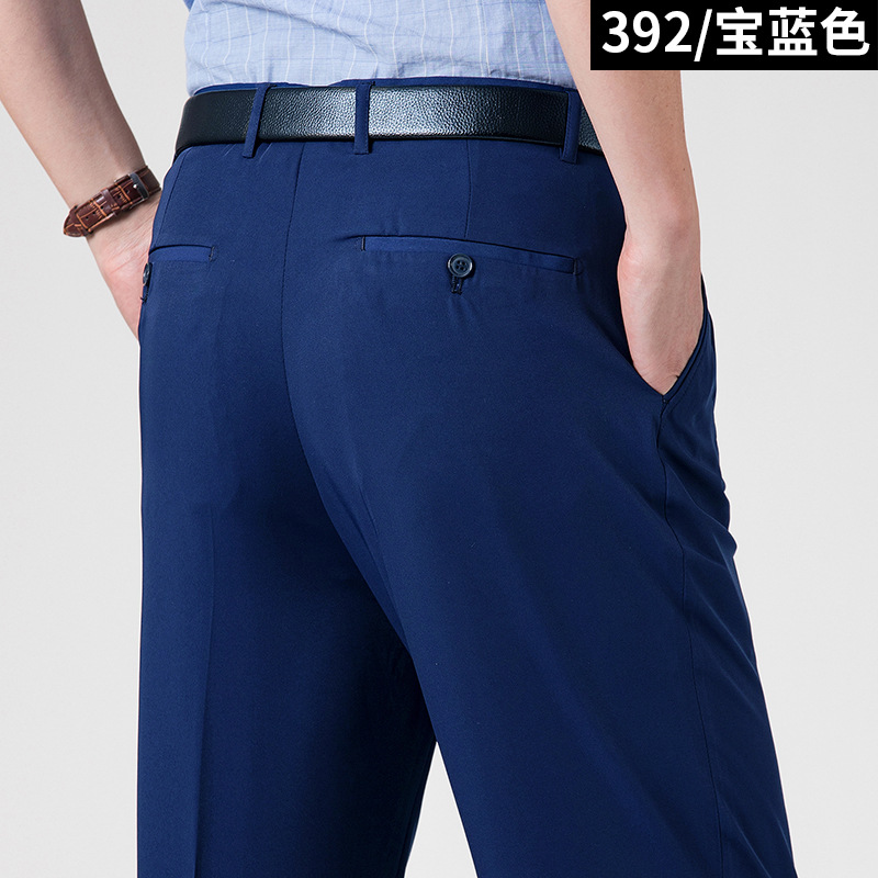 Pantalones de traje plisados dobles de verano delgados de mediana edad y ancianos de cintura alta pantalones de traje formal informal de negocios sueltos pantalones de traje sin planchar image 17