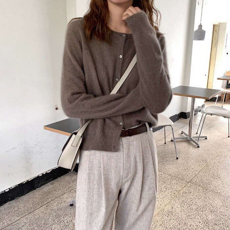 Женский вязаный кардиган, круглый воротник, Oversize осень, один размер, несколько цветов