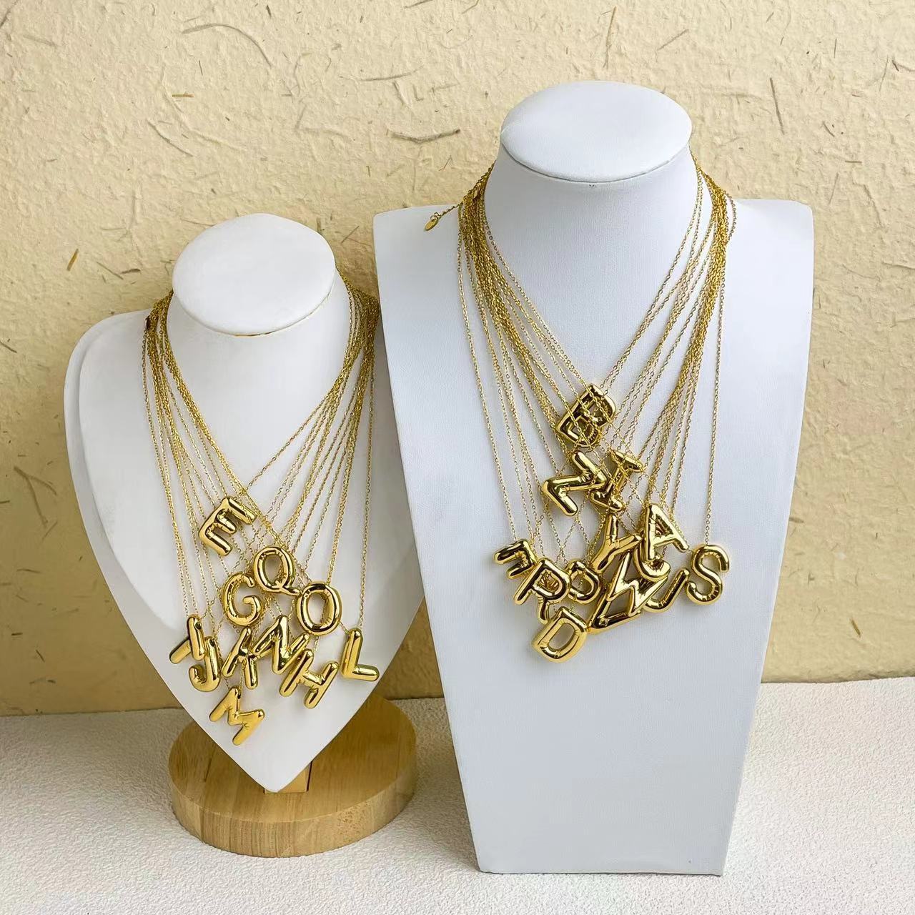 Titanium Steel Chain Material cable chain Chain Type Fashion Balloon Letter Necklace Titanium Steel 26 English Letter Necklace 3D Three-Dimensional Gold Plating Non-Fading
