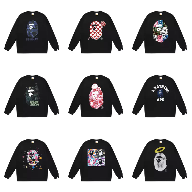 เสื้อสเวตเชิ้ตลายพรางสไตล์ญี่ปุ่นรุ่นใหม่สำหรับฤดูหนาว แบรนด์แฟชั่นข้ามพรมแดน BAPE คอกลม สำหรับผู้ชายและผู้หญิง