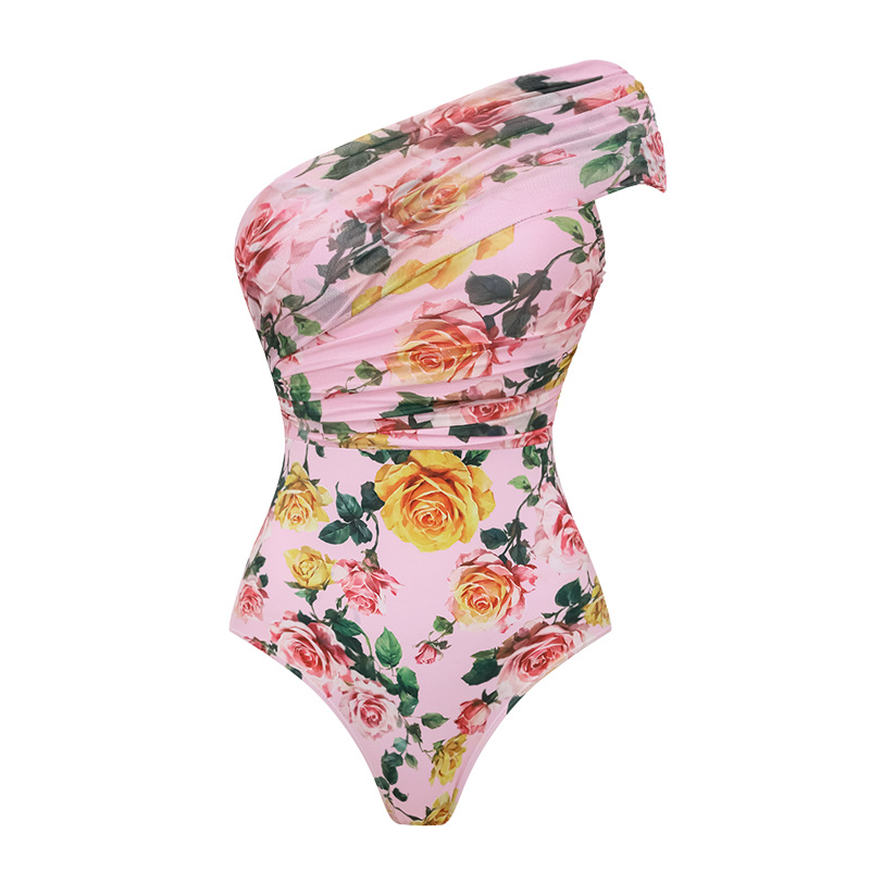 2026 trajes de baño europeos y estadounidenses nuevos flores rosadas dulces vacaciones junto al mar set de trajes de baño femeninos explosivos transfronterizos