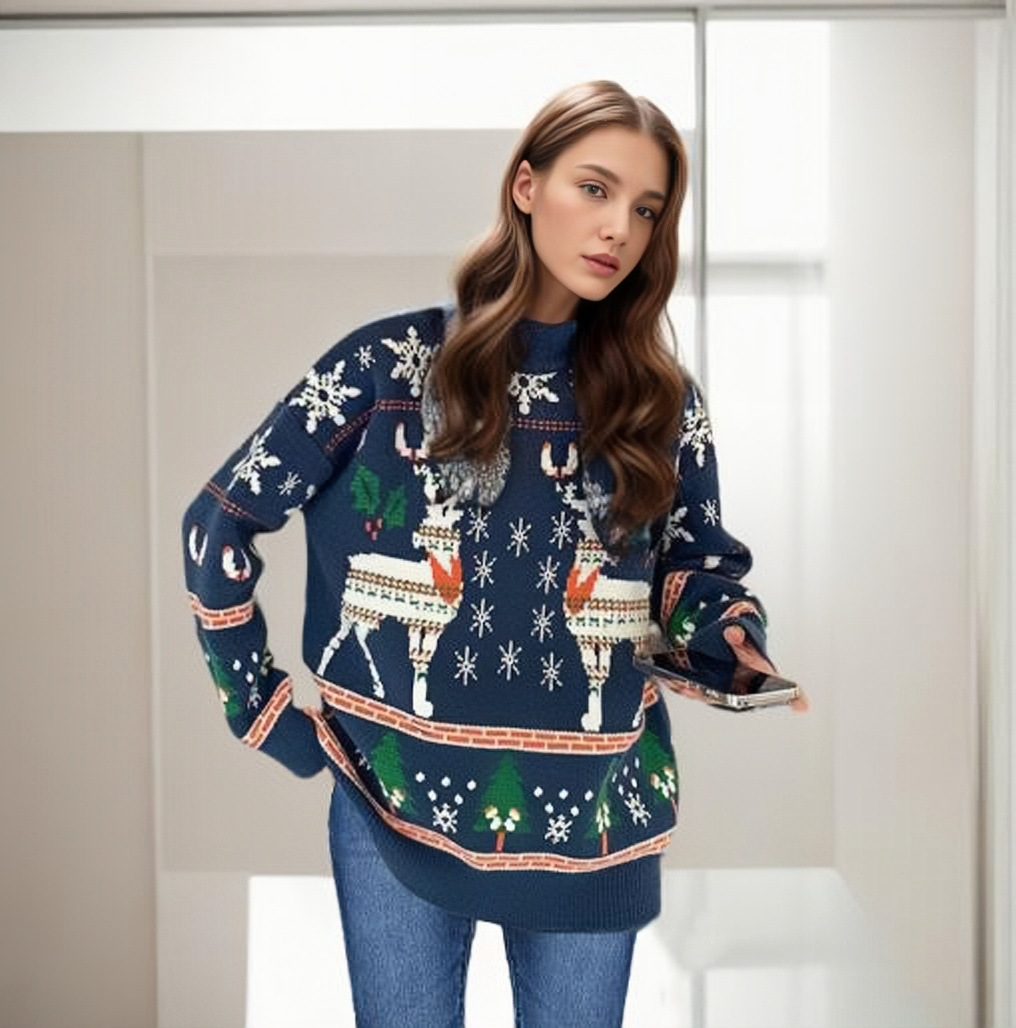 Women's Christmas Jumper With Double Elk Pattern For Winter_voghion.com