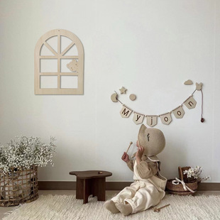 ins Nordic style wooden hollow window wall hanging children's room wall cartoon window frame decoration photo props