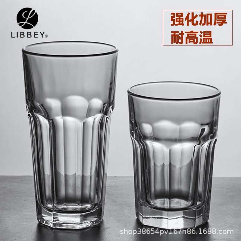 Libby Glass Octagonal Cup Thickeneded Large Beer Cup Milk Tea Cold Drink Cup Pizza Hut Household High Temperature Resistant Water Cup
