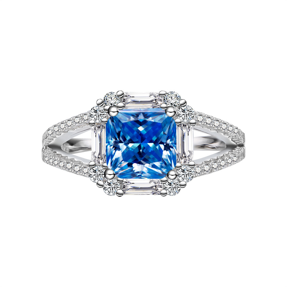 2 quilates 7 * 7 princesa anillo de mujer S925 plata esterlina anillo de piedra preciosa en Europa y América al por mayor transfronterizo