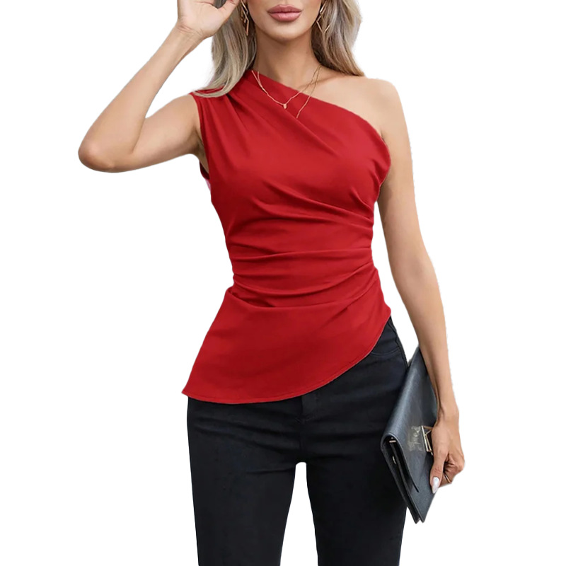 Transfronterizo 2025 primavera nuevo temperamento elegante chaleco inclinado sexy plisado delgado delgado e irregular top mujer image 6