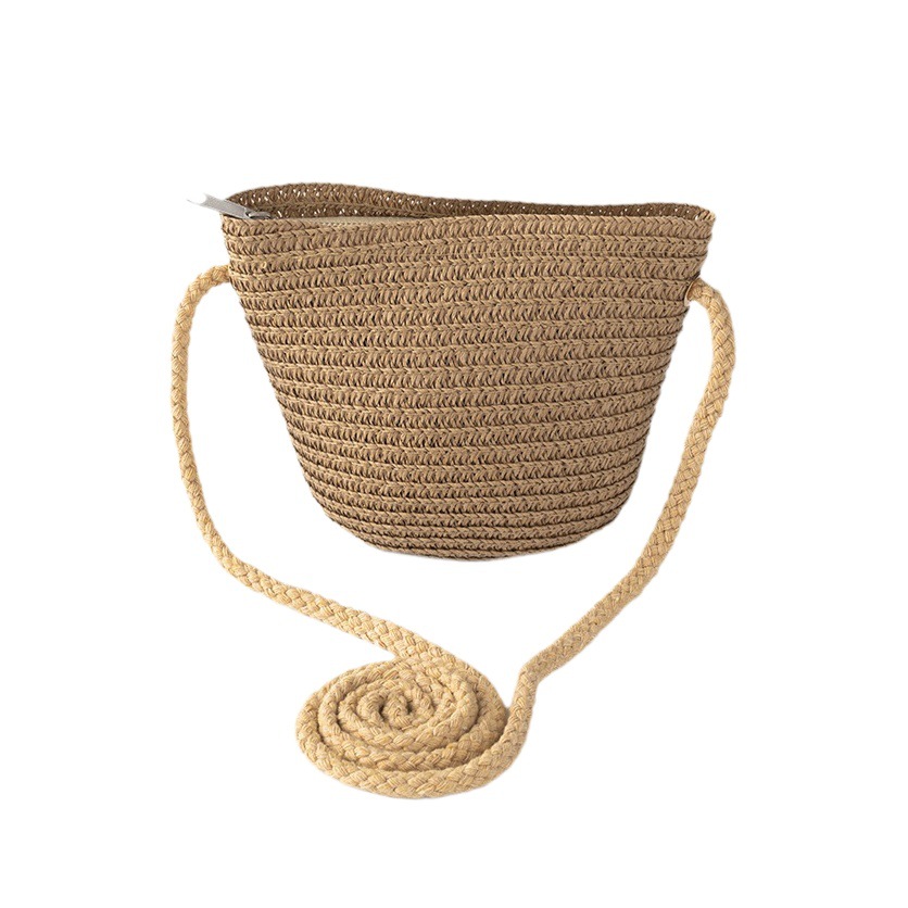Bolsos para niños Bolso tejido de paja de primavera y verano para mujer Bolso bandolera para niña con cremallera Monedero para niño Bolso pequeño de tablero de luz de bricolaje