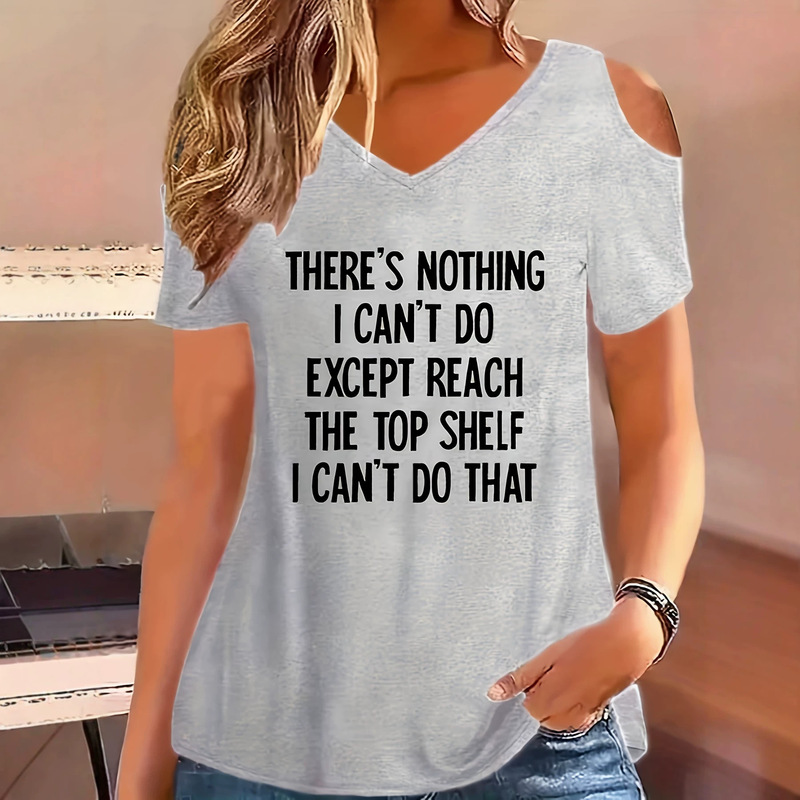 Trendy European and American style letter-printed off-shoulder T-shirt, new summer collection, slim-fit streetwear for women, designed for export