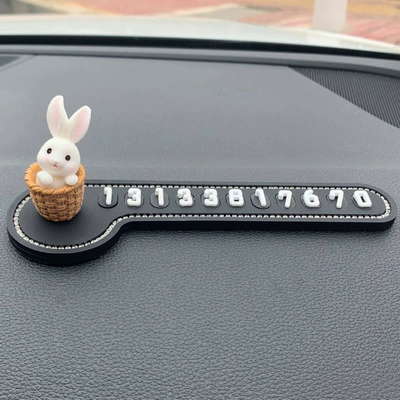 Cute temporary parking sign for cars, car phone number plate for moving vehicles, creative car interior decoration accessories (Nömrəli dayanma kartı) - basket-rabbit-comma-drives-parking-sign