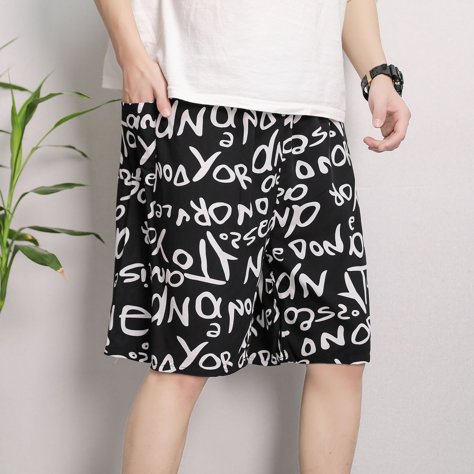 Pantalones cortos de algodón artificial para hombres de verano, pantalones, pantalones de playa, pijamas de seda, pantalones para el hogar, más gordos y pantalones casuales