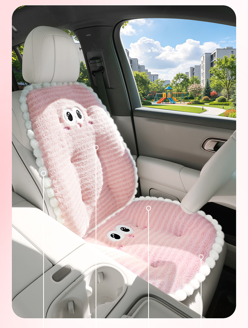 New plush car seat cushions, seat covers, and pillows for car seats