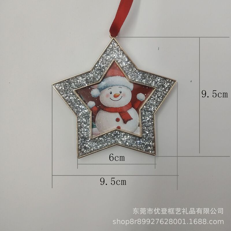 Factory direct five-pointed star Christmas glitter photo frame, cross-border Christmas star hanging frame, holiday decoration mini photo frame
