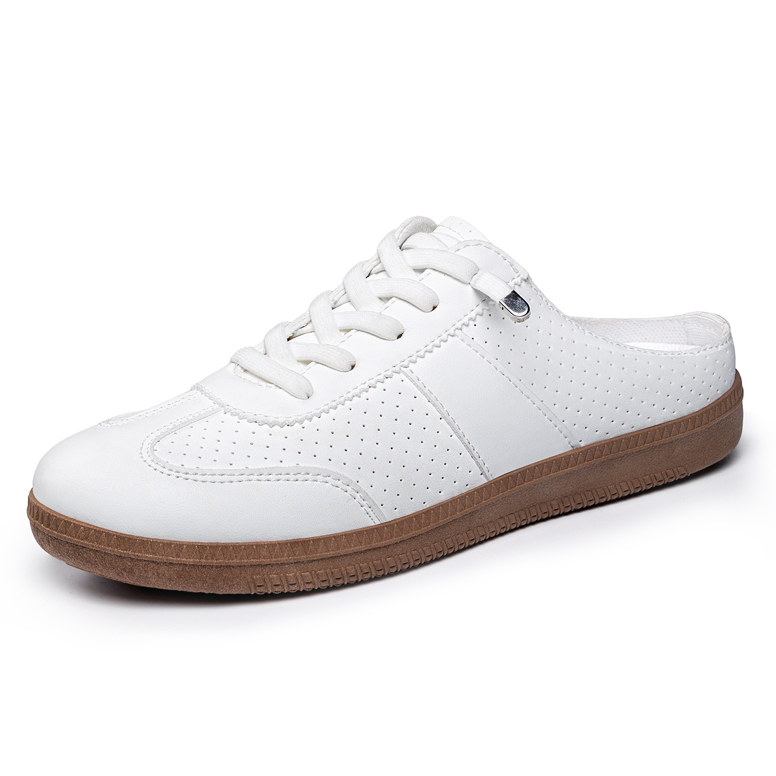 Zapatos de verano transfronterizos de mujer agujero de ventilación de la cabeza de lazo medio arrastrado de color con base suave zapatos perezosos de estilo de viaje ocio