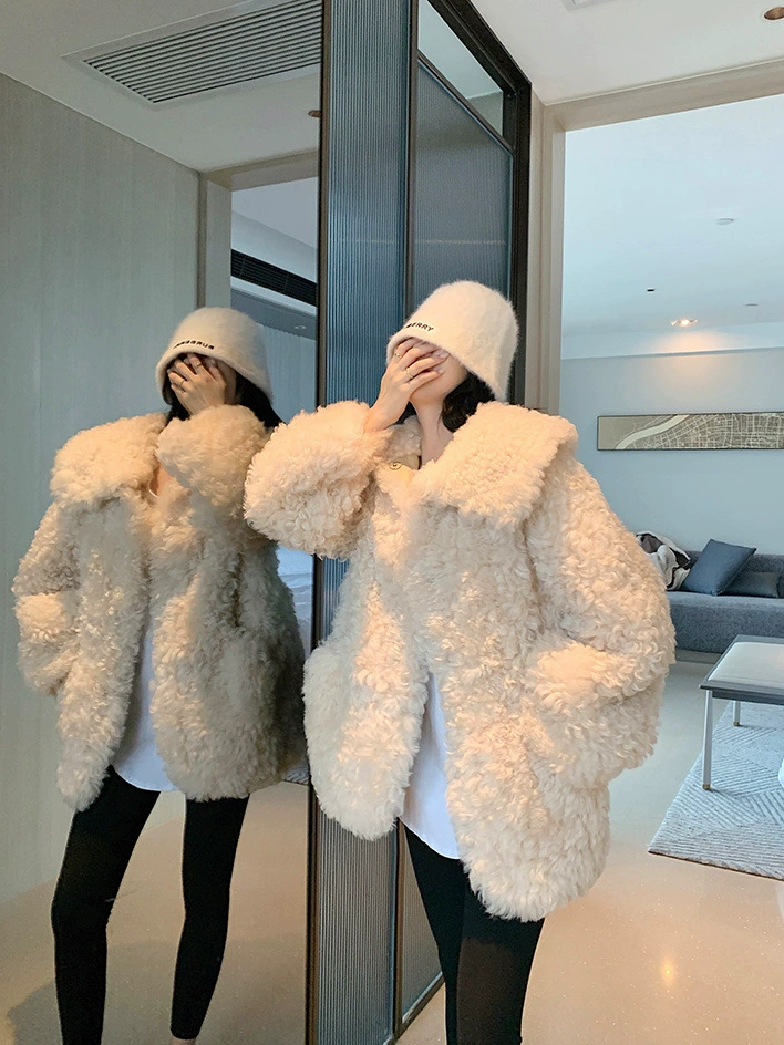 Плюшевое пальто из овечьей шерсти с меховой отделкой, высококачественное, пушистое и теплое, для трансграничной торговли.