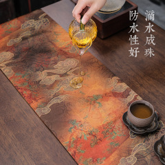 香雲紗茶席新中式禪意雙面復古桌旗布茶桌盤防水干泡盤布墊