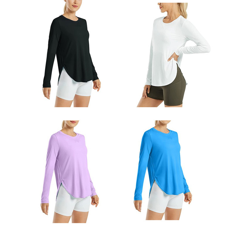 W6878新款亚马逊欧美爆款多色圆领燕尾长袖女T恤