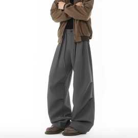气质慵懒简约百搭褶皱抽绳西裤男日系上班时尚新款原宿流行长裤潮