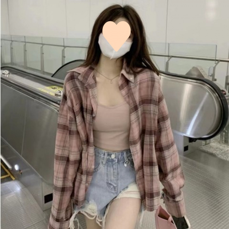 Popular Polyester-Cotton Retro Plaid Design Niche Shirt Spring and Autumn Hong Kong Style Chic Tuxedo Versatile Shirt