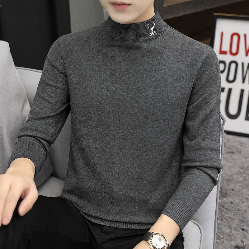 Мужской свитер с воротником-стойкой на осень и зиму, на флисовой подкладке, утолщенный базовый слой, новинка 2025 года, популярный трикотаж с средним воротником.