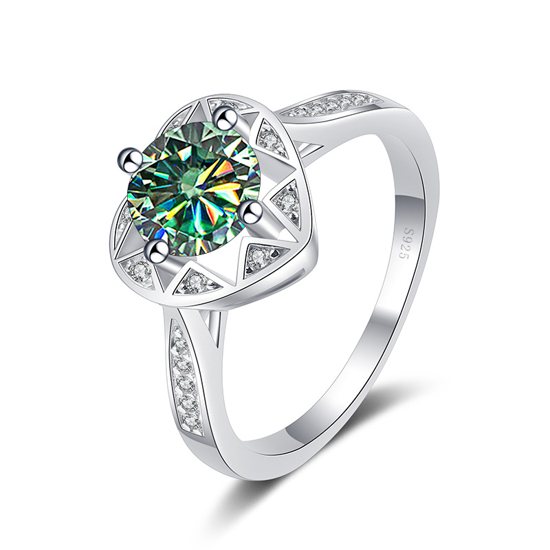Ventas transfronterizas calientes S925 plata redonda 1 quilates anillo de piedra de moissanita estilo simple anillo de moda