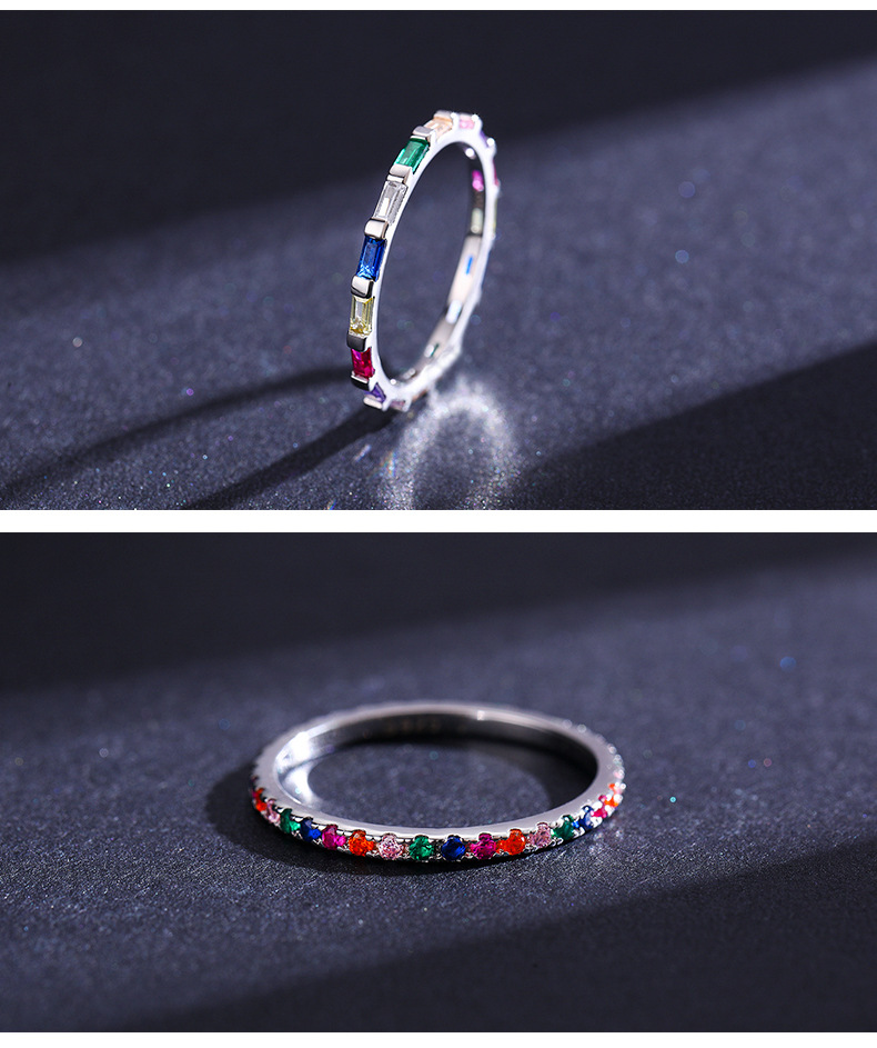 Mode S925 En Argent Sterling Couleur Arc-en-ciel Simple Bague En Diamant display picture 2