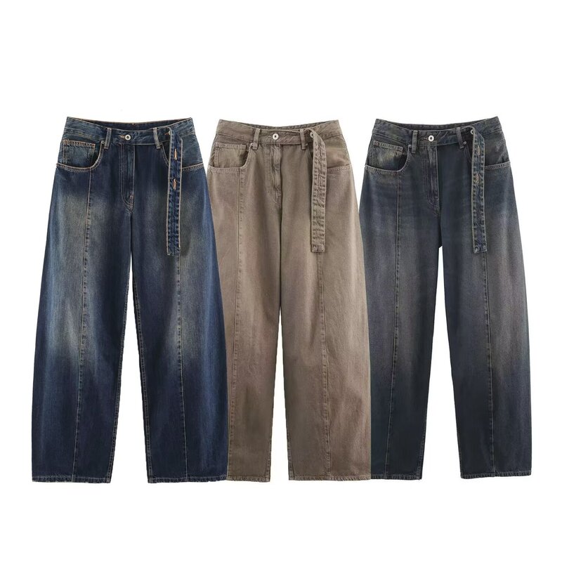 PB&ZA Women's 2026 Autumn New Fashionable and Unique Street Style Loose Barrel-Shaped Low-Waist Jeans 5575251