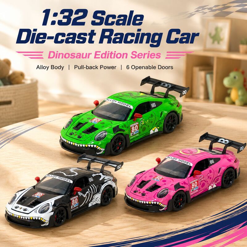 Wholesale 1:32 Scale Realistic Porsche GT3-RS Dinosaur Edition Personalized Die-Cast Alloy Car Model with Sound, Light, and Pull-Back Action Wholesale 1:32 Scale Realistic Porsche GT3-RS Dinosaur Edition Personalized Die-Cast Alloy Car Model with Sound, Light, and Pull-Back Action