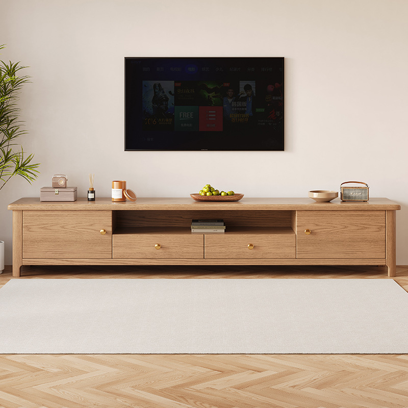 Nordic Ash Full Solid Wood TV Cabinet Furniture Modern Simple Small Apartment Living Room Household Storage Wall Cabinet Floor Cabinet