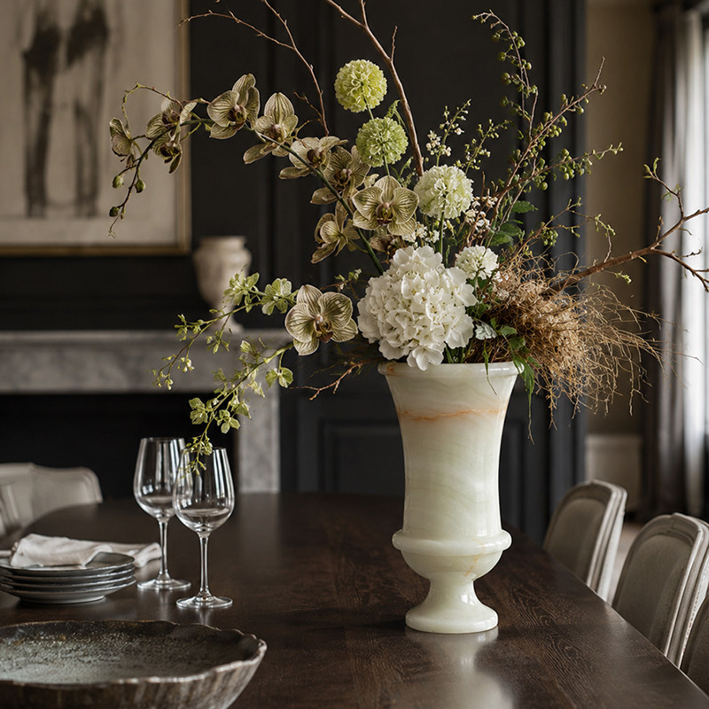 Modern Lifestyle Luxurious Marble Vase, High-End Villa, Large Apartment, Clubhouse, Restaurant Decorative Flower Vase, Artistic Ornament