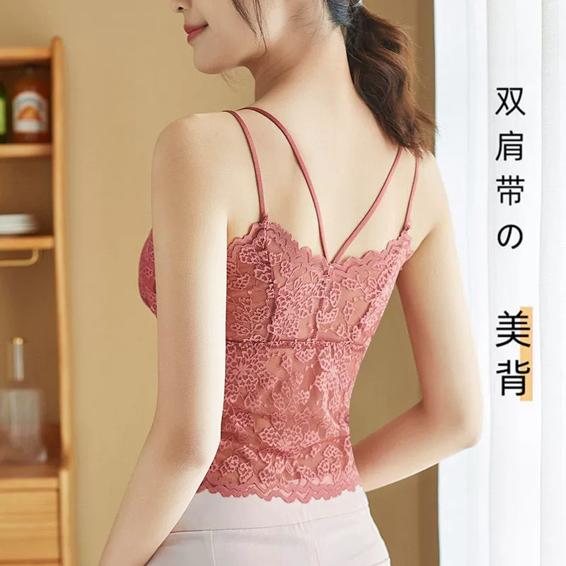 Сексуальная кружевная майка со встроенными подушечками для бюстгальтера для женщин, летняя верхняя и нижняя одежда, стильный длинный базовый топ.