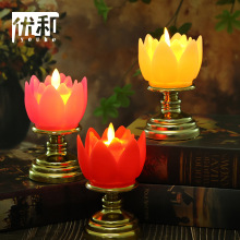 新品金色底座莲花灯led电子蜡烛灯佛供灯摇摆长明灯寺庙电子烛台