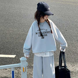 女童春季卫衣套装2026新款大儿童花边休闲卫裤两件套小学生春装潮