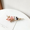 Spring and summer new pattern Antiquity Hanfu Hairdressing Aesthetic Pink Flower Hairpin lovely Kitty Pearl girl Card issuance
