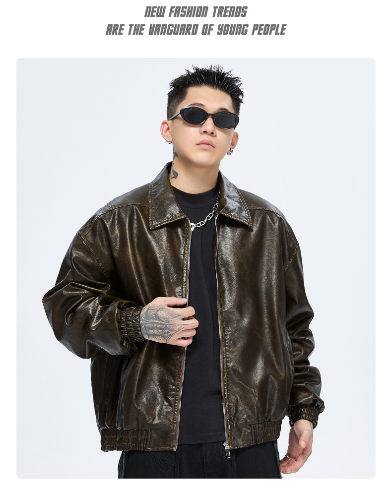 Men's Leather Jacket Retro Style With Lapel For Men_voghion.com