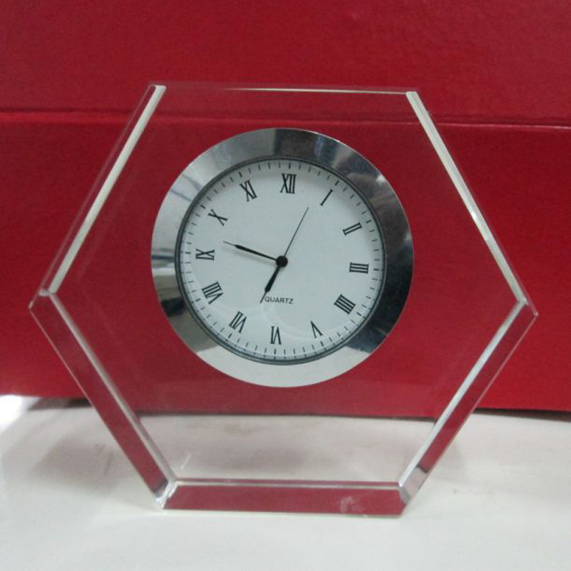 水晶钟摆件工艺品纪念礼品激光雕刻大理石透明机芯可做各种型状