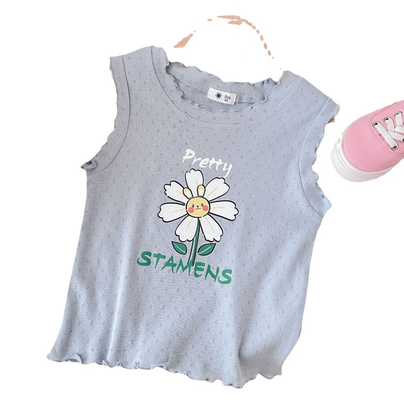 Chaleco de verano para niñas 2026, nuevo estilo moderno con dibujos animados, top para bebés, versión coreana elegante y única, ideal para usar al aire libre en verano.