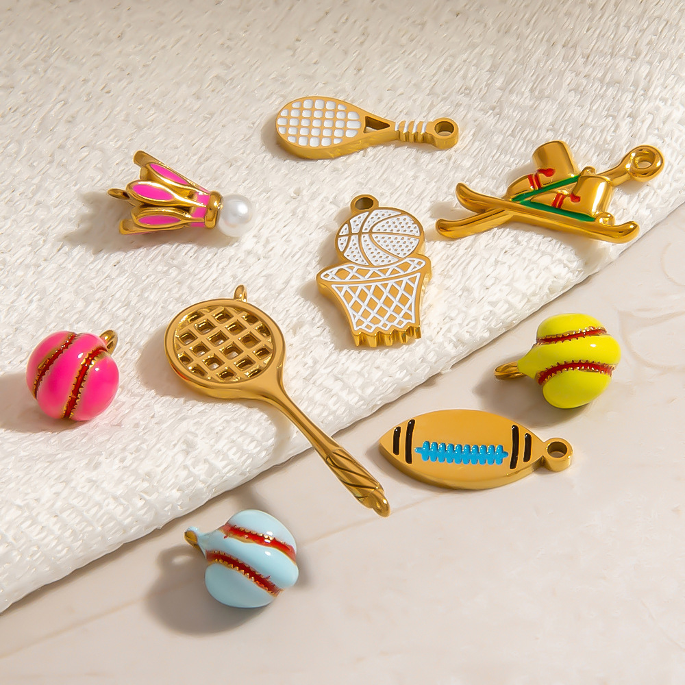 Cross-Border Stainless Steel Jewelry Accessories Sports Series Ski Basketball Badminton Ins Style Colorful Oil Drop Pendant