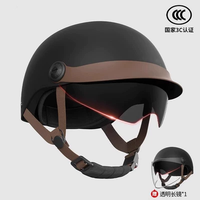 Electric Motorcycles, Universal Half Helmet for – Motosiklet kaskı (dəbilqə) - 3c-certification-cloud-carbon-black-hat-brim-sunscreen-inner-mirror-transparent-long-mirror